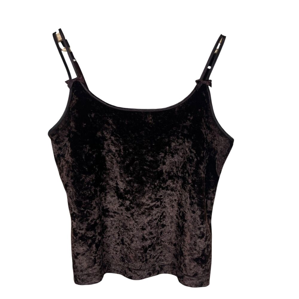 Vintage 90s Victoria's Secret Crushed Velvet Cami Tank M Brown Boho Y2K